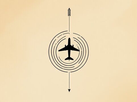 Airplane icon centered on target with arrow passing through