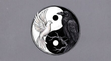 Fototapeta premium Dove and raven intertwined in yin yang symbol