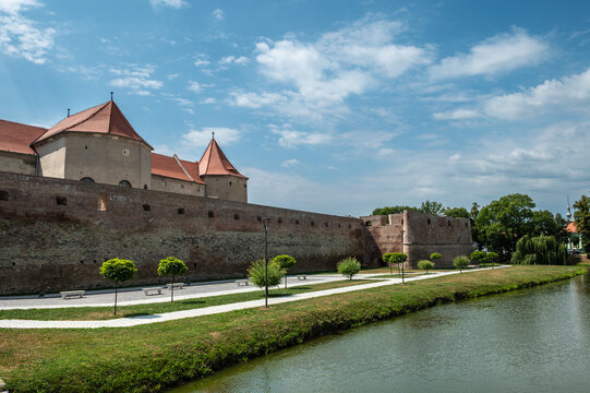 Fagaras Fortress Medieval Castle Bridge Exterior View In Transylvania Romania