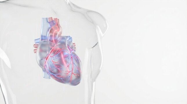 Crystal Human Torso with Anatomical Heart and Blood Vessels on White Background