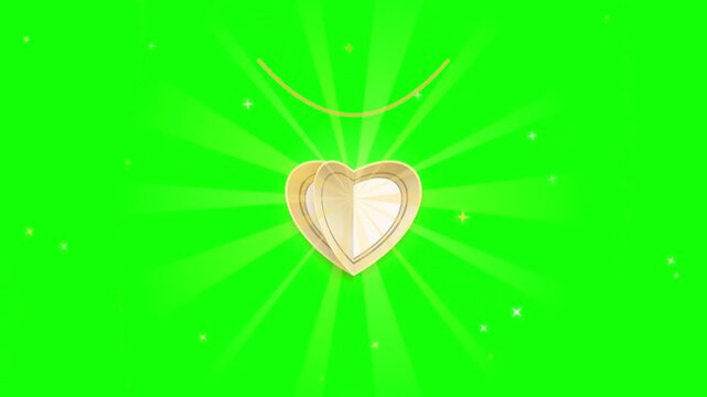 Heart locket opening on green screen, romantic Valentine's Day animation