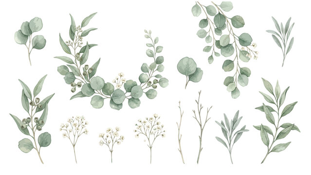 Eucalyptus and babys breath floral greenery collection for wedding invitations and elegant stationery sets