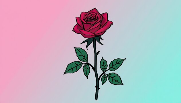 Stylized red rose on pink mint gradient