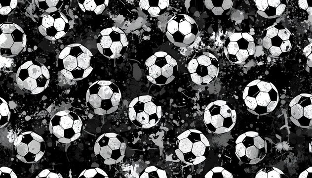 Soccer balls pattern grunge black background