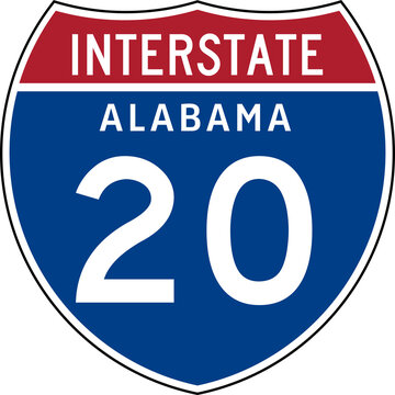 Interstate Sign 20 Alabama Transparent Background Highway Road Badge Emblem.