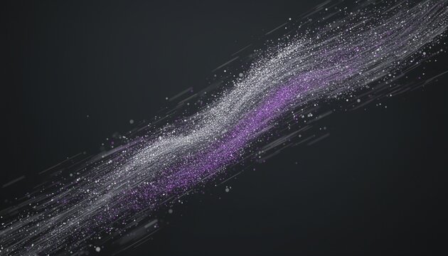 Abstract silver and violet particle flow stream in deep charcoal void with motion blur