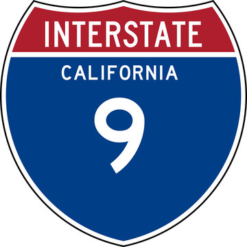 Interstate Sign 9 California Transparent Background Highway Road Badge Emblem.
