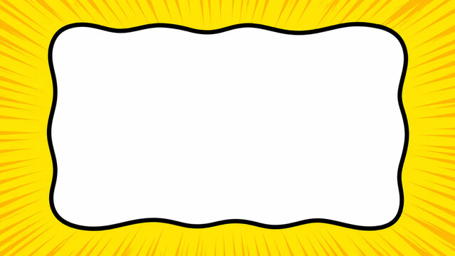 Comic book style speech bubble frame with yellow radiating background for text or design