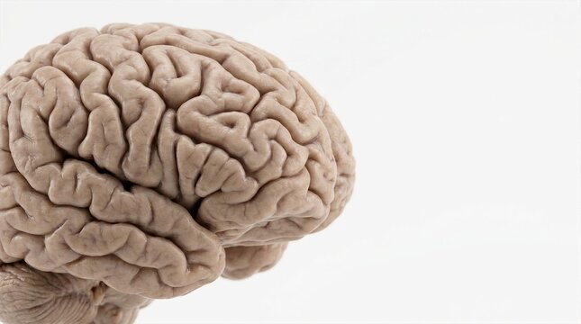 Anatomical human brain structure detailed side view isolated on white background