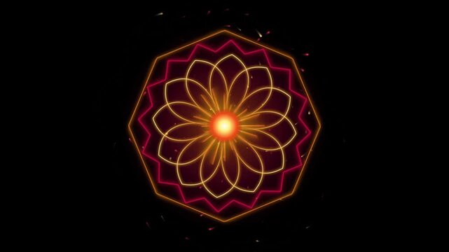 Abstract mandala glowing with warm light against dark backdrop cinematic motion