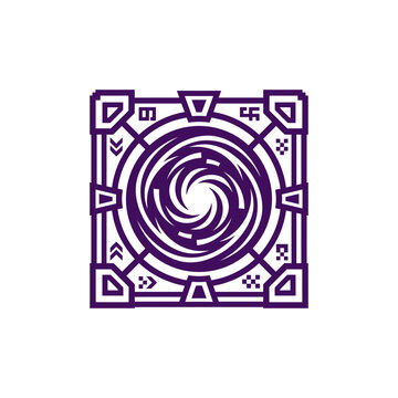 Purple geometric portal frame with abstract swirling vortex center