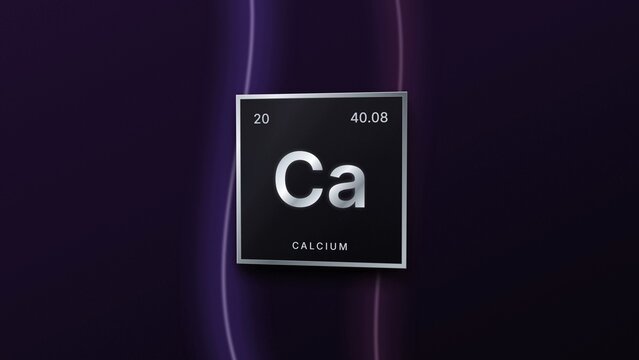 Calcium element periodic table silver plaque on a purple background