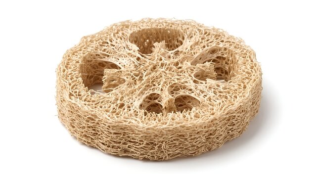 Natural organic loofah sponge slice isolated on white background.