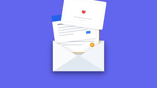 Minimalist white envelope icon isolated on solid purple blue background