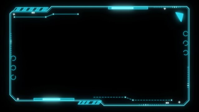 Futuristic cyan HUD frame border with empty copy space on black