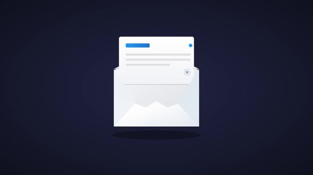 Email notification icon with document emerging from open white envelope