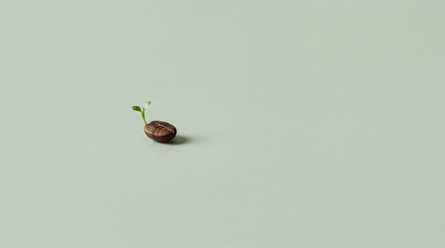 Single coffee bean with a small green sprout isolated on a soft sage