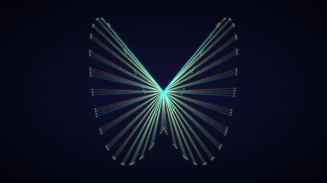 Abstract glowing neon butterfly wings line animation, seamless loop