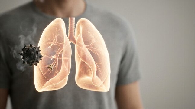 Air pollution smoke and particulate matter attacking human respiratory lungs