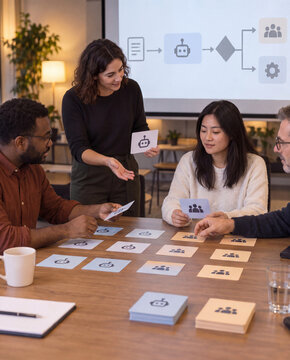 Facilitator leading an AI literacy card sorting workshop