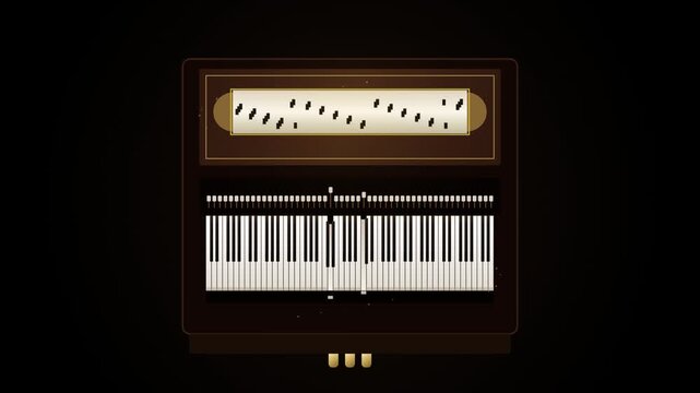Harpsichord keyboard with musical notes in a dark background during a performance