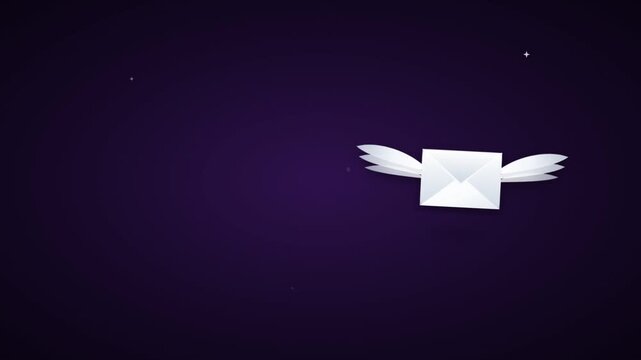 Flying white envelope with wings representing fast digital email communication
