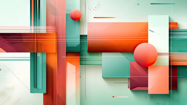 Abstract Digital Artwork Featuring Geometric Shapes in Warm and Cool Tones with a Modern Aesthetic