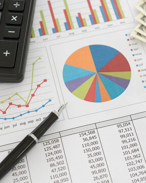 Report of finance Investment data insight and financial planning strategy for investment portfolio growth. vertical view.