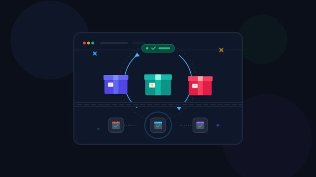 Animated user interface showing boxes multiplying in software workflow