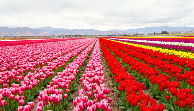 Vivid tulip fields blooming in spring, nature's vibrant beauty