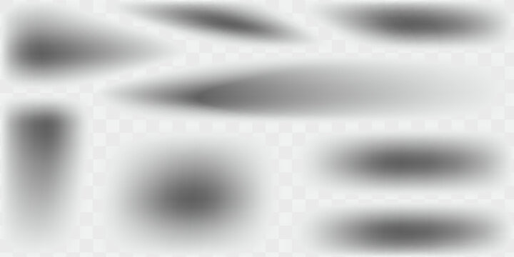 Set of geometric shadow effects. Square, round and rectangular overlays of dark shadows falling from objects on floor. Realistic vector illustration collection isolated on transparent background