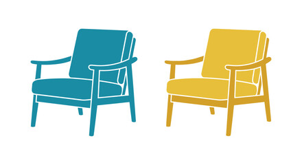 Obraz premium Two mid century modern armchairs in teal and yellow flat vector illustration