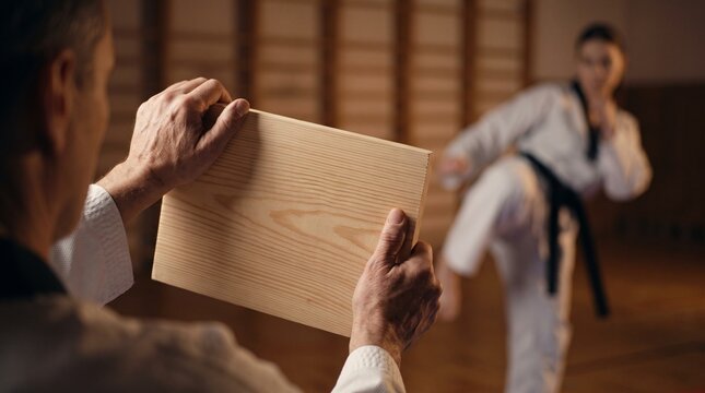 Taekwondo Board Breaking POV with Blurred Fighter