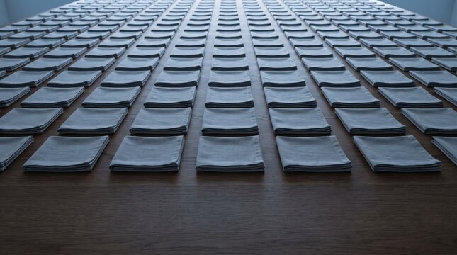 Rows of neatly folded napkins create a calming atmosphere in a serene dining space during a stylish event preparation Generative AI