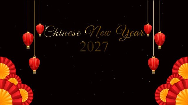 luxury gold chinese new year 2027 greeting on the green screen backround