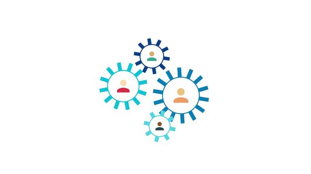Business teamwork concept with human icons and interlocking gears