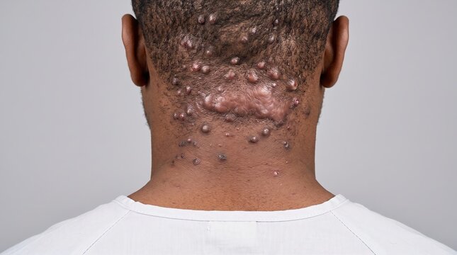 African man with acne keloidalis nuchae bumps on back of neck