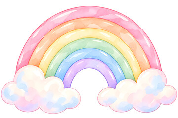 Fototapeta premium Pastel Rainbow with Clouds Watercolor Illustration