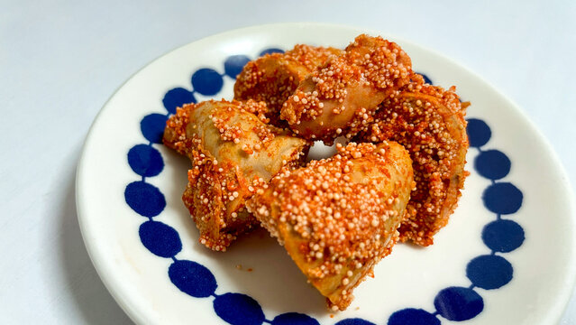 Savory deli pieces generously coated with spicy mentaiko
