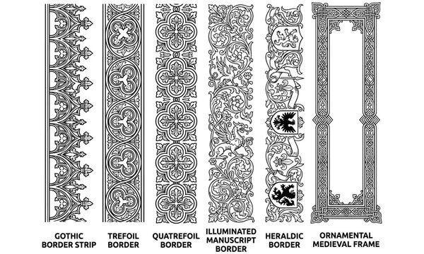 Set of vintage gothic and ornamental decorative borders