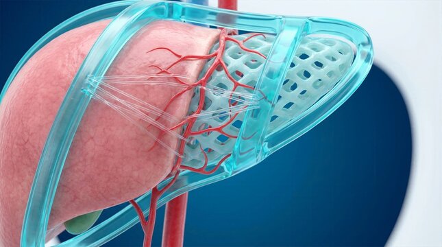 Engineered 3d scaffold liver lobe regeneration implant