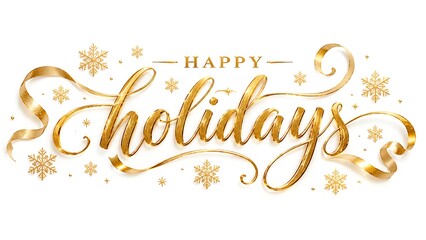 Watercolor happy holidays lettering with gold stars and festive floral design © MdTanvir