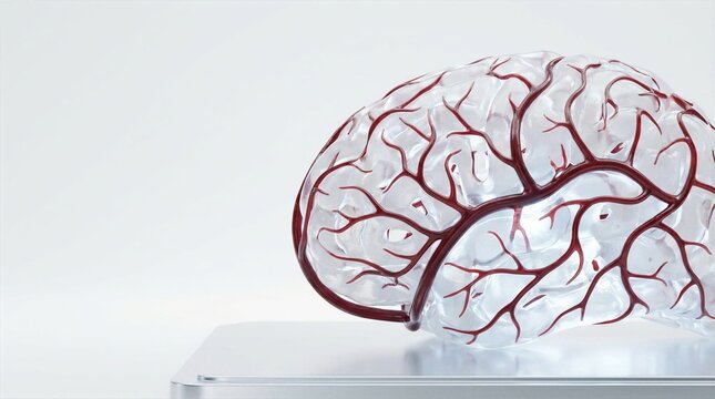 Transparent human brain model showing cerebral vascular tree