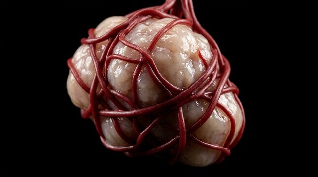Malignant tumor clump encapsulated by dense blood vessels