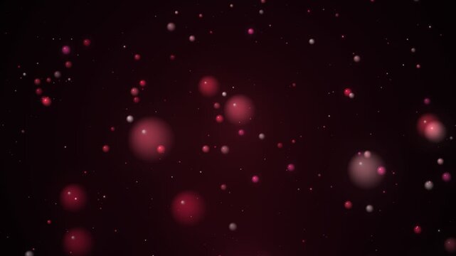 Crimson Red and Hot Pink Glowing Bubbles Rising Through Dark Space with Large and Small Floating Spheres, Luminous Depth and Smooth Upward Flow, Seamless 4K Abstract Motion Background Loop