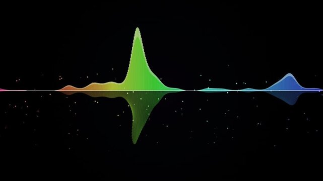 Colorful sound wave animation with reflection on black background for audio visualization