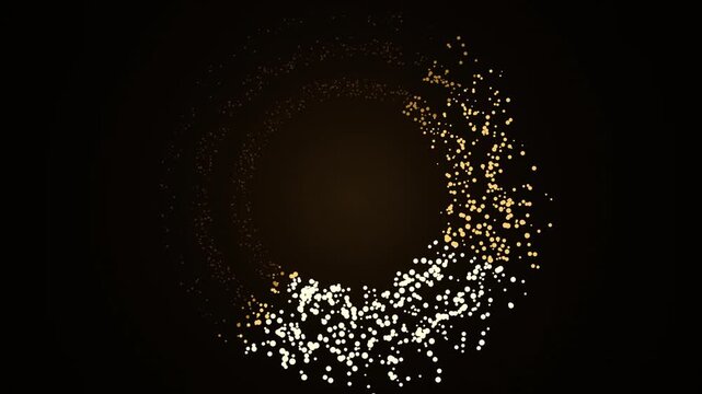 Golden and silver particles forming a circular loading bar animation with a glow effect