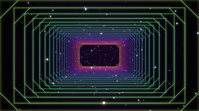 Colorful Neon Infinity Tunnel with Geometric Light Frames