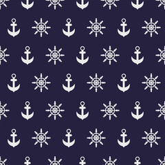 Seamless pattern Nautical Icons Set with Ship Wheel and Anchor © Vitchapon