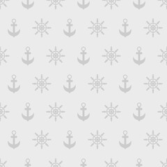Seamless pattern Nautical Icons Set with Ship Wheel and Anchor © Vitchapon